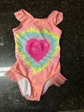 GIRLS BETSY JOHNSON SWIMSUIT SZ 10 PINK SHIMMERING SEQUINS HEART SUPER CUTE!!